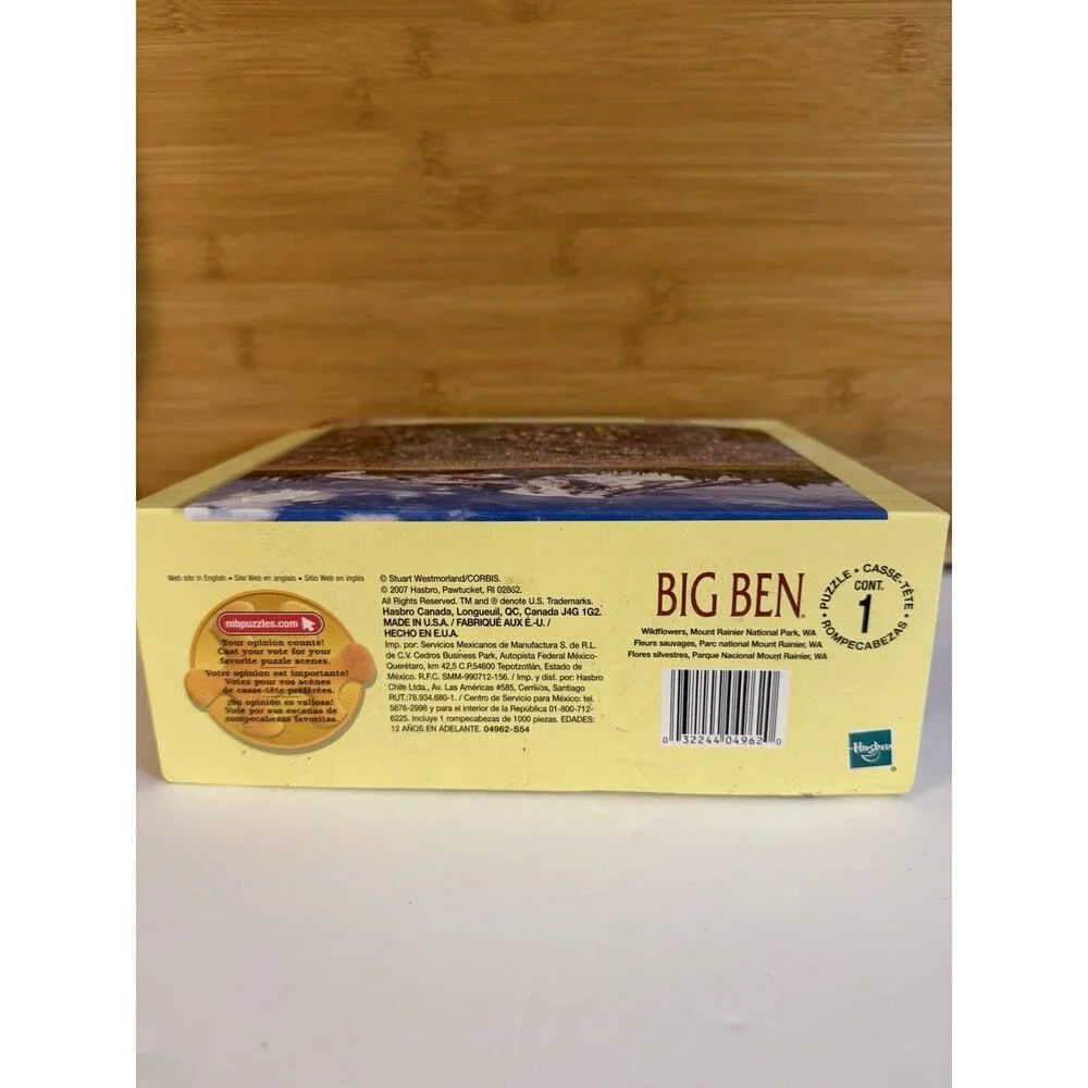 Big Ben Mount Rainier Wildflowers 1000 Piece Puzzle Factory Sealed 2007 NOS